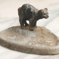 Lot 026 - Antique Austrian Cold-Painted Metal Black Cat Figurine On Dish Base, 1-1/8" H