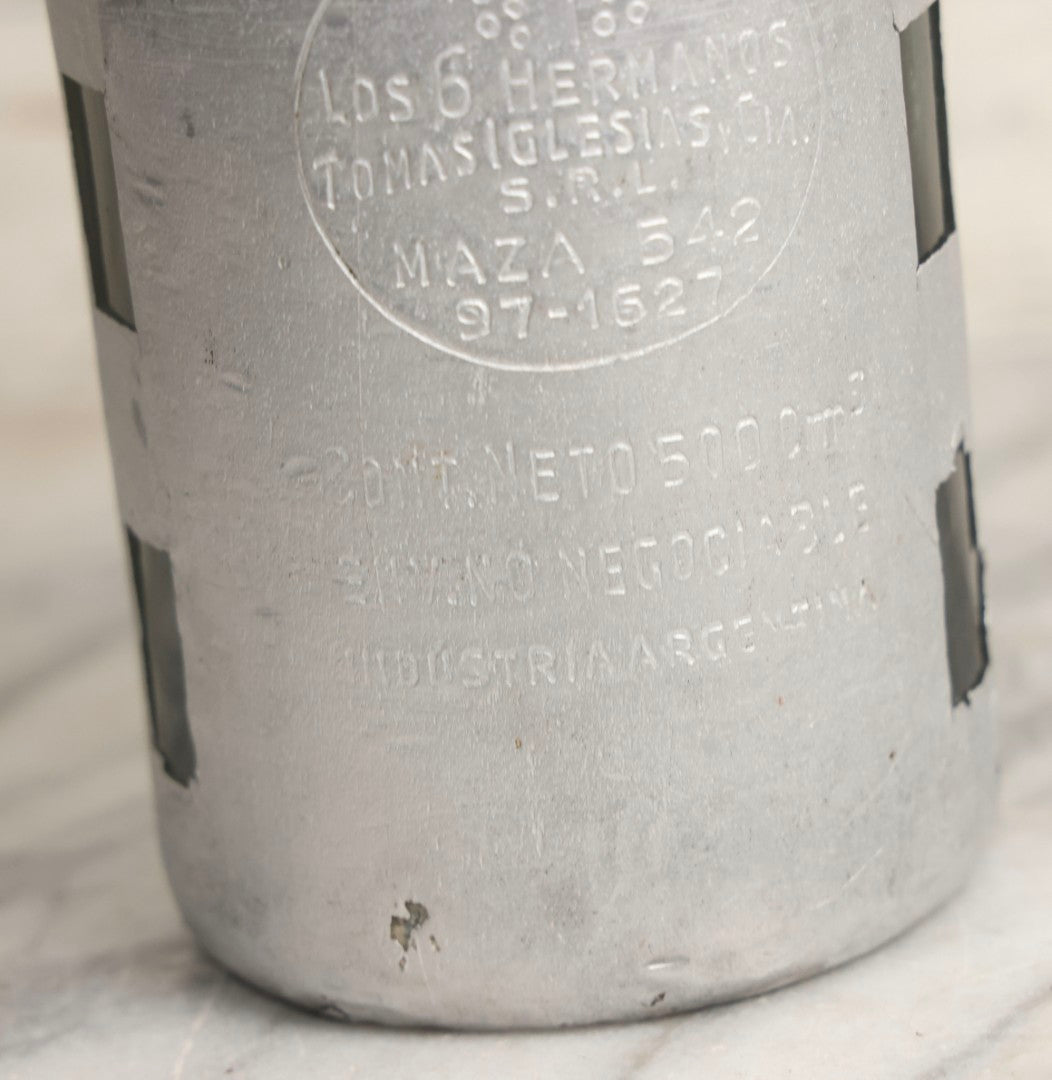 Lot 035 - Vintage Glass Soda Bottle With Aluminum Wrap For Los 6 Hermanos Soda, Tomas Iglesias, With Juan Rutar Spout
