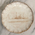 Lot 050 - Antique Transferware Commemorative Plate Of Uss Texas Marked “Semi Porcelain” With Dragon-In-Crown Hallmark And Modern Plate Hanger, 8" Diameter
