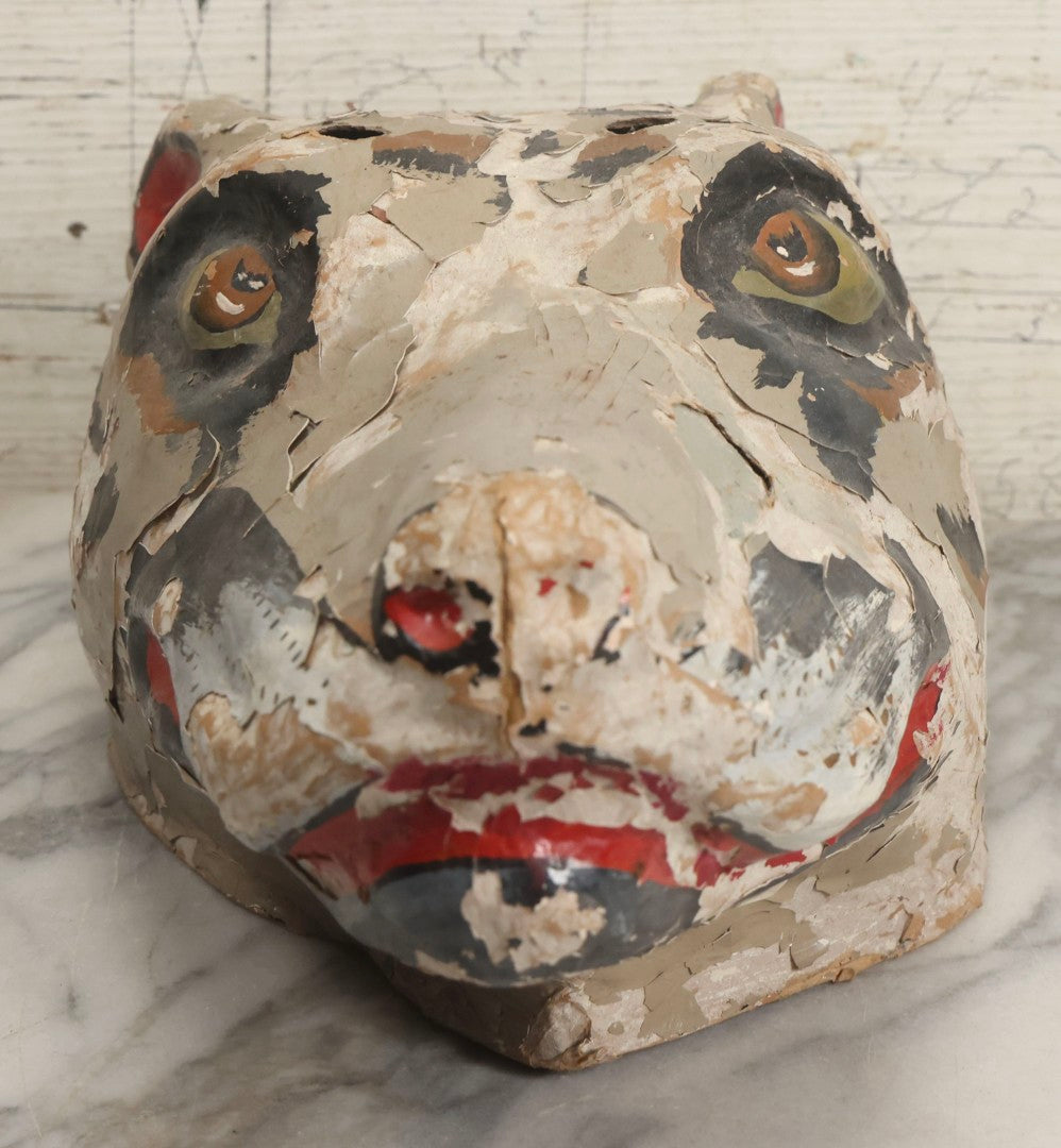 Lot 057 - Vintage Colombian Carnival Papier-Mâché Wolf Mask By Taller Horizontes Del Carnaval, Barranquilla, Heavy Flaking Paint