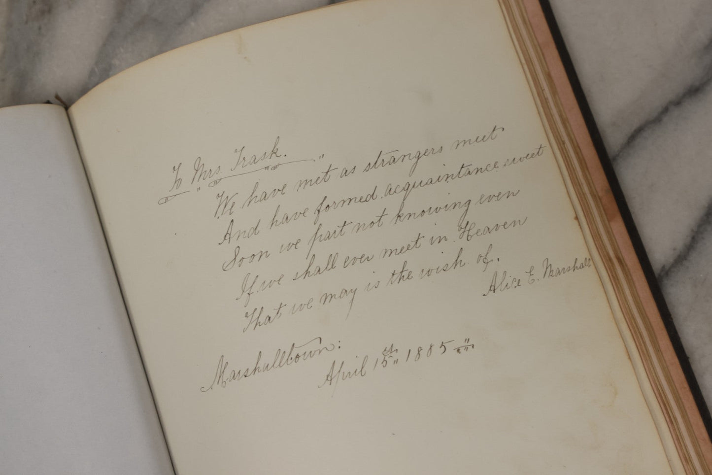 Lot 076 - Antique "An Echo Album" Autograph Book With 30+ Inscriptions, Published By Bradley, Dayton & Co., Boston, 1862, Belonging To Mrs. Henry Rebecca Trask, Circa 1880s