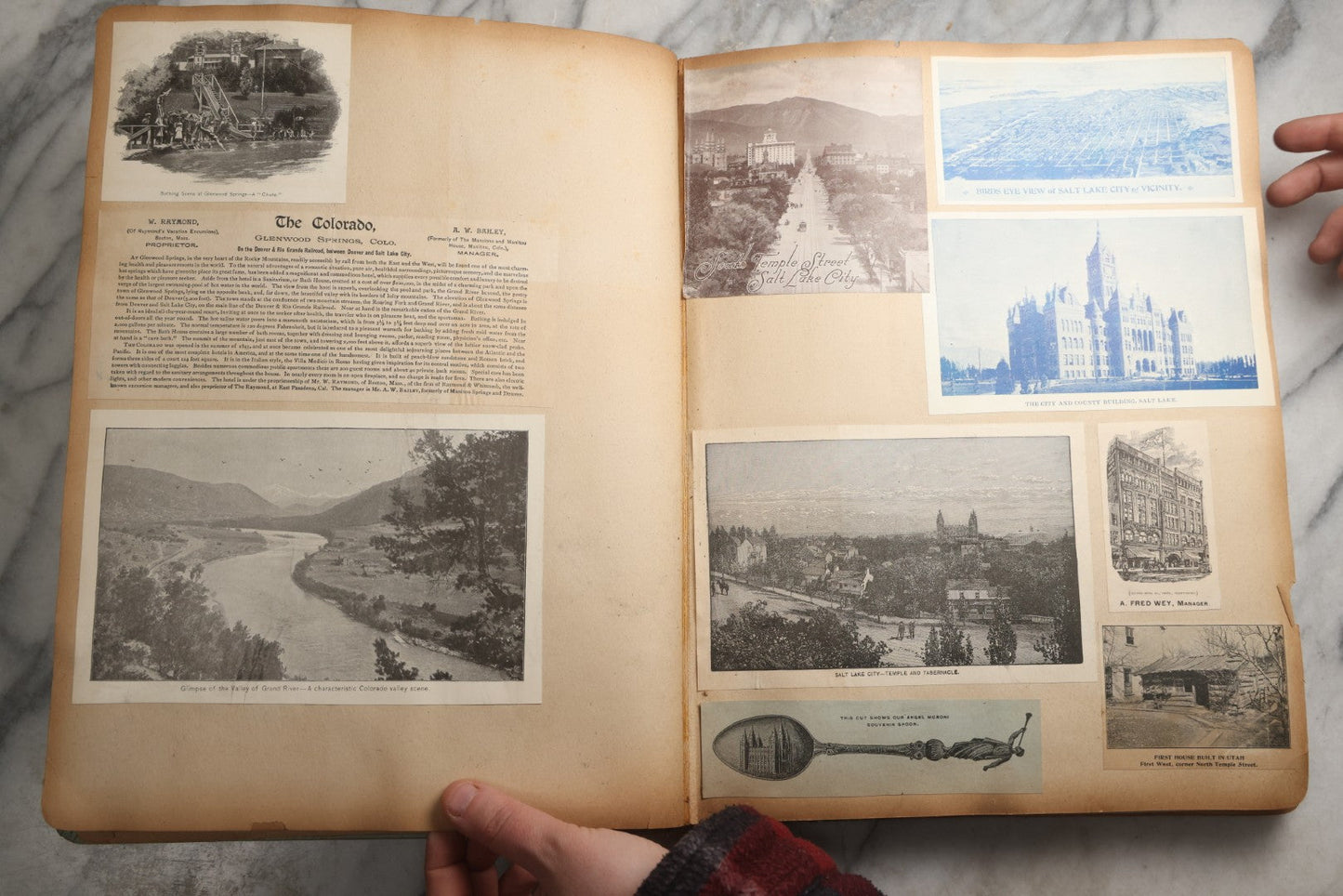 Lot 080 - Antique Light Blue Scrapbook Album With Silver Painted Embossed Decorations, California, San Francisco Chinatown, Oakland, Yosemite Ephemera, Homemade Herbarium With Location Captions Including Yellowstone Park And Utah, Circa 1897