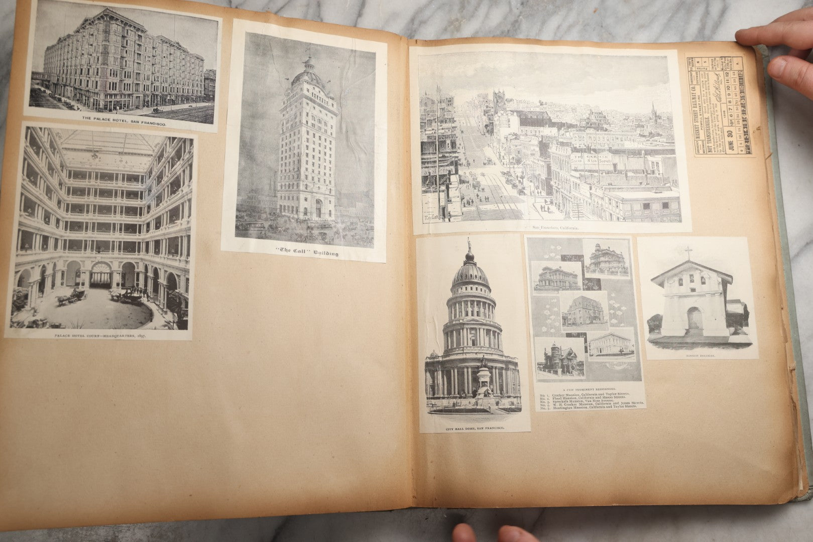 Lot 080 - Antique Light Blue Scrapbook Album With Silver Painted Embossed Decorations, California, San Francisco Chinatown, Oakland, Yosemite Ephemera, Homemade Herbarium With Location Captions Including Yellowstone Park And Utah, Circa 1897