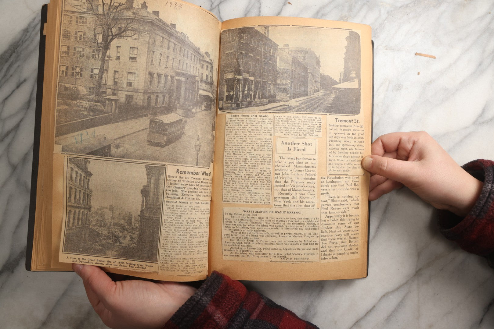 Lot 088 - Vintage Paperboard Scrapbook Album With Embossed Windmill Design, Politicians, Royalty, Popular Science, Events, And Lindbergh Family Newspaper Clippings, Circa 1930s