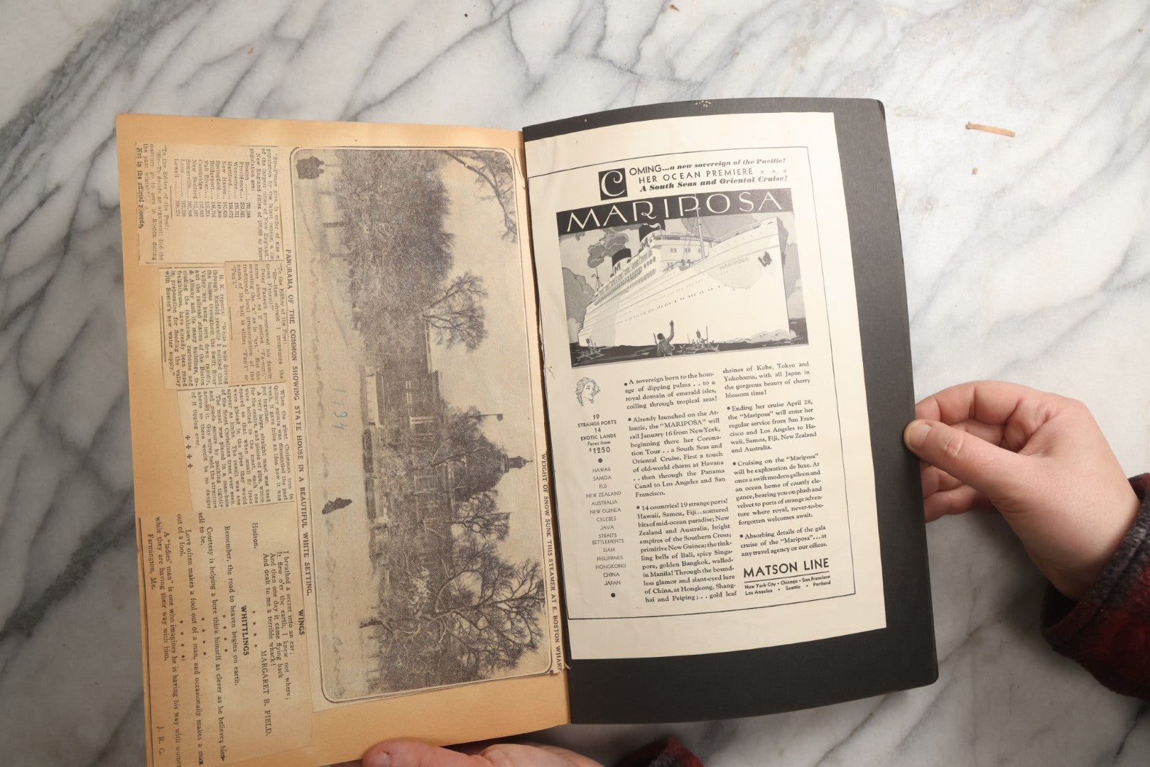 Lot 088 - Vintage Paperboard Scrapbook Album With Embossed Windmill Design, Politicians, Royalty, Popular Science, Events, And Lindbergh Family Newspaper Clippings, Circa 1930s