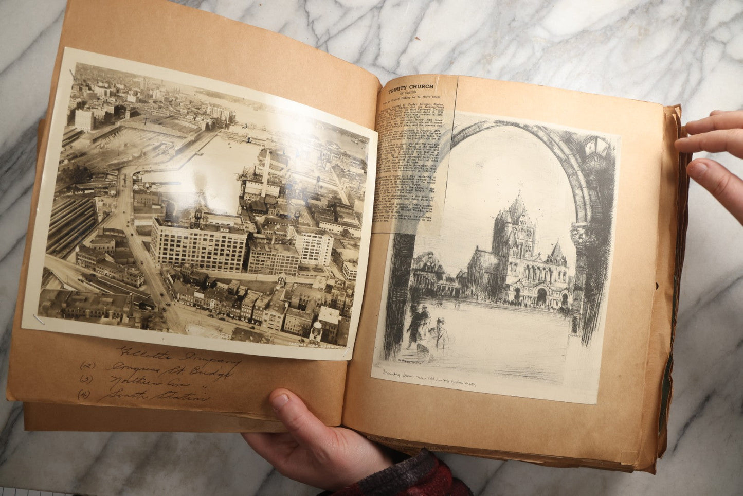 Lot 090 - Antique Brown Craft Paper Scrapbook Album With Boston, Providence, England, St. Petersburg, Bar Harbor, Mt. Vernon, Architecture, Obituaries, Politicians, And War Ephemera, Circa 1944