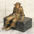 Lot 018 - Vintage Pirate Treasure Chest Change Box With Brass-Toned Buccaneer And Carved Bone Face, Circa 1940s