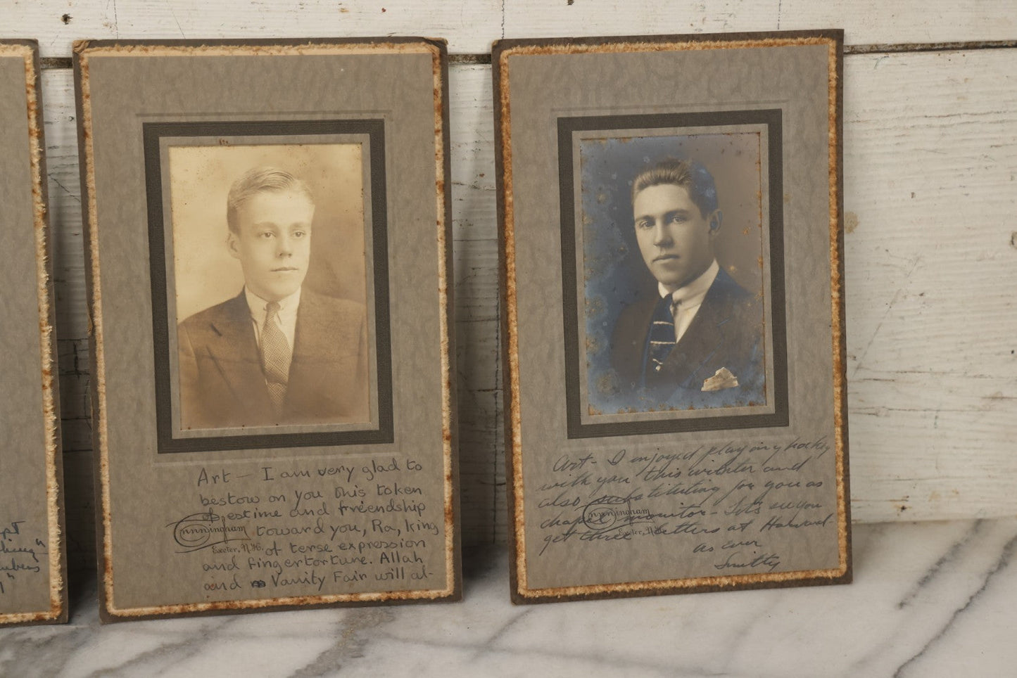 Lot 089 - Grouping Of Six Vintage Boarded Studio Portrait Photographs Of Exeter Fraternity Classmates Of Arthur T. Howard, Each Inscribed, Cunningham Exeter New Hampshire