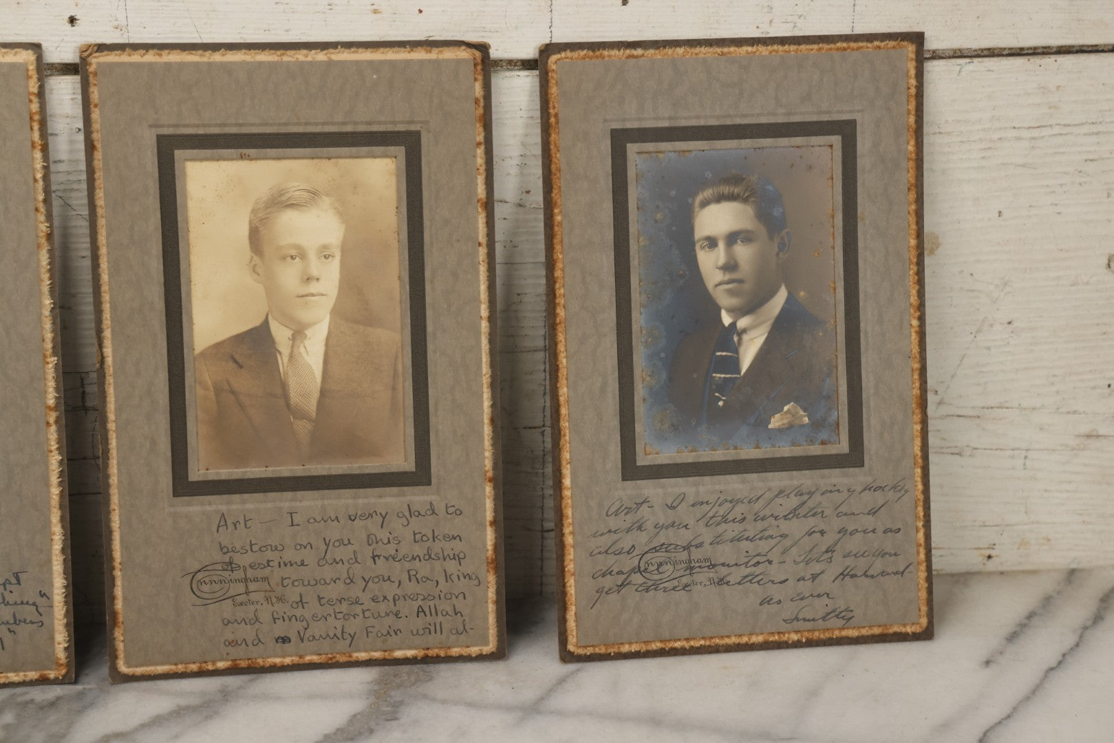 Lot 089 - Grouping Of Six Vintage Boarded Studio Portrait Photographs Of Exeter Fraternity Classmates Of Arthur T. Howard, Each Inscribed, Cunningham Exeter New Hampshire
