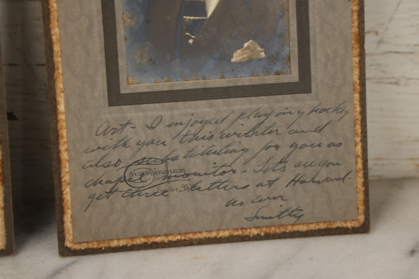 Lot 089 - Grouping Of Six Vintage Boarded Studio Portrait Photographs Of Exeter Fraternity Classmates Of Arthur T. Howard, Each Inscribed, Cunningham Exeter New Hampshire