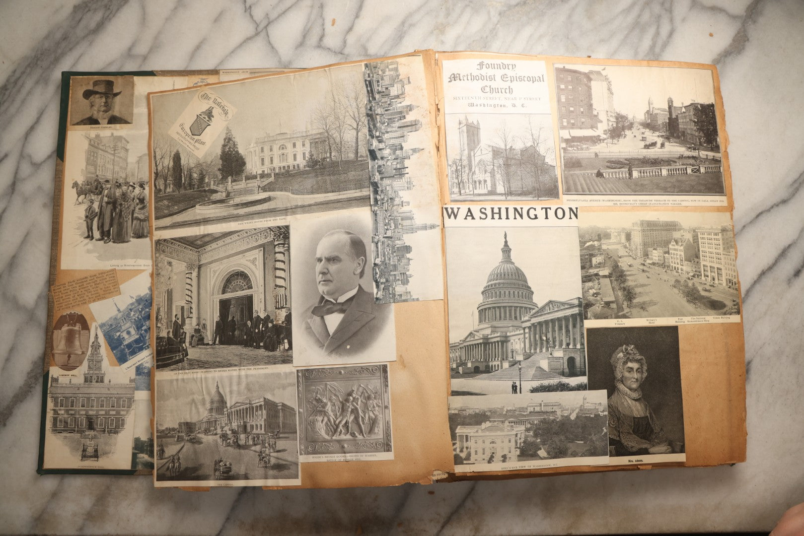 Lot 095 - Antique Washington D.C., Hudson River, Montreal, Asheville, And Maine Travel Scrapbook With Pressed Botanical Specimens, Circa  1898-1905, Note Binding Split, Pages Detached And Brittle