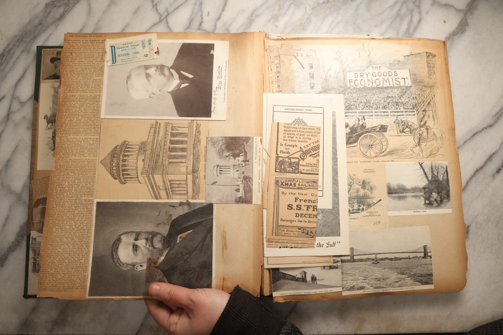 Lot 095 - Antique Washington D.C., Hudson River, Montreal, Asheville, And Maine Travel Scrapbook With Pressed Botanical Specimens, Circa  1898-1905, Note Binding Split, Pages Detached And Brittle