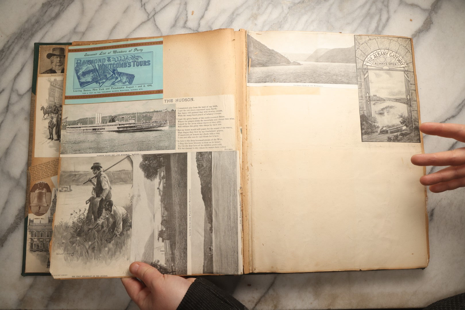 Lot 095 - Antique Washington D.C., Hudson River, Montreal, Asheville, And Maine Travel Scrapbook With Pressed Botanical Specimens, Circa  1898-1905, Note Binding Split, Pages Detached And Brittle