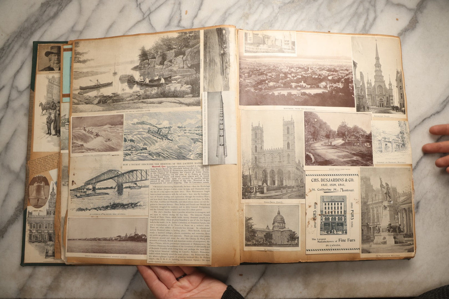 Lot 095 - Antique Washington D.C., Hudson River, Montreal, Asheville, And Maine Travel Scrapbook With Pressed Botanical Specimens, Circa  1898-1905, Note Binding Split, Pages Detached And Brittle