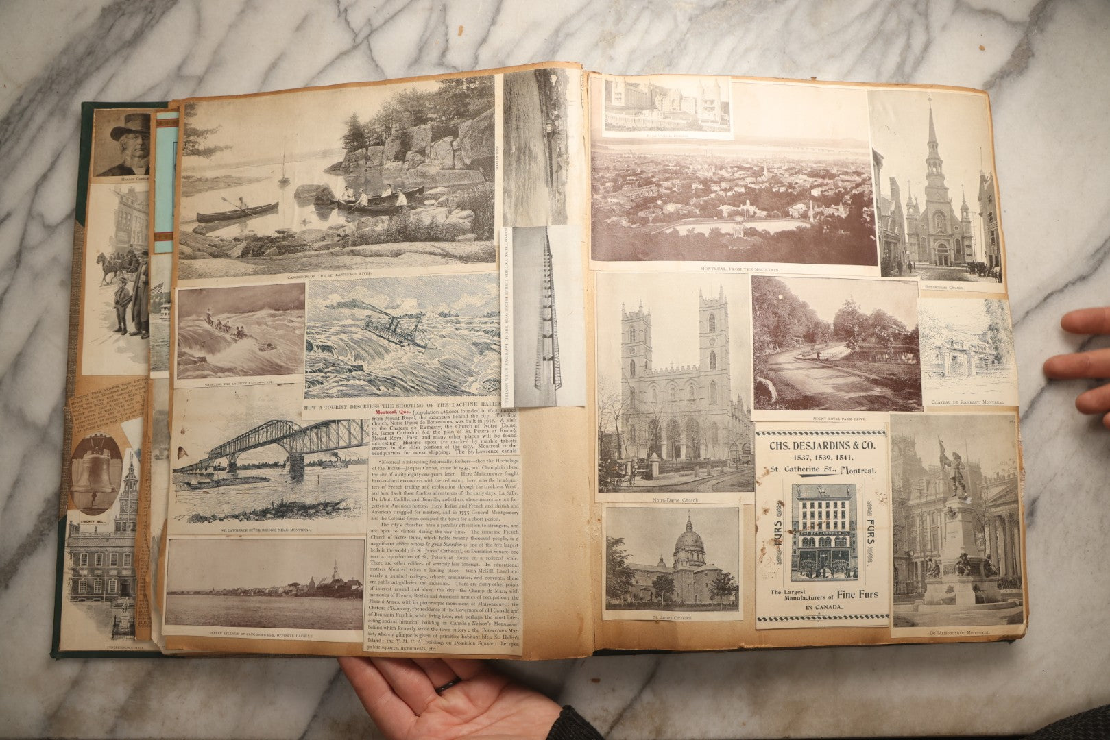 Lot 095 - Antique Washington D.C., Hudson River, Montreal, Asheville, And Maine Travel Scrapbook With Pressed Botanical Specimens, Circa  1898-1905, Note Binding Split, Pages Detached And Brittle