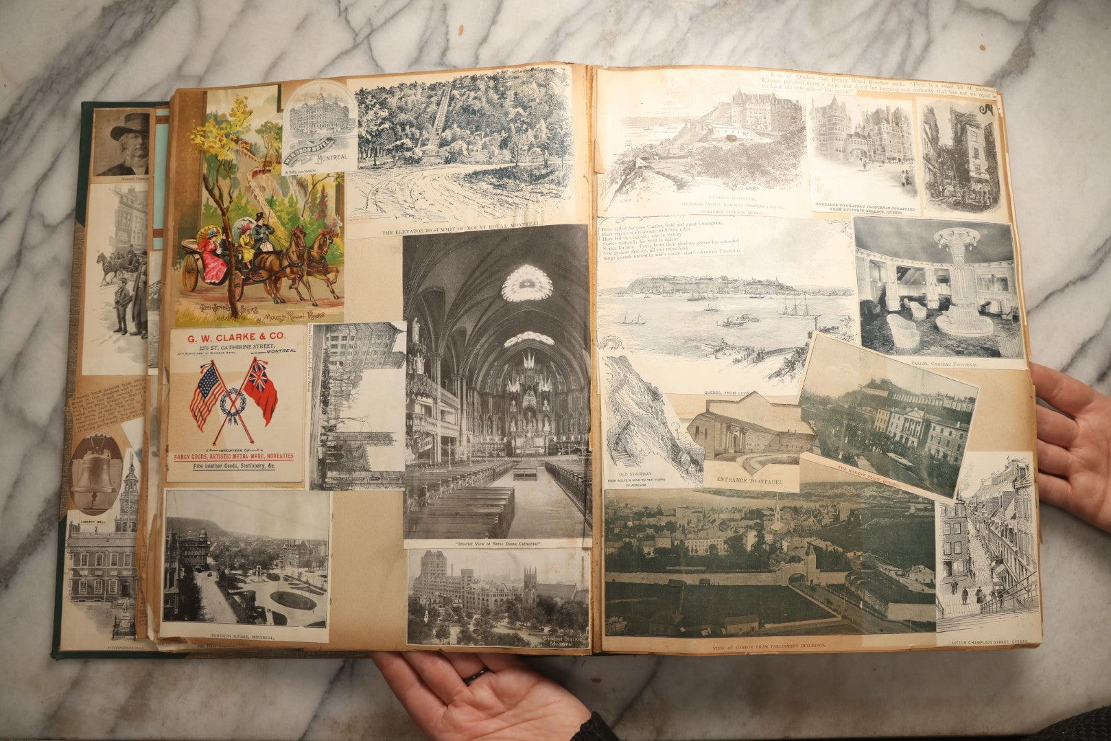 Lot 095 - Antique Washington D.C., Hudson River, Montreal, Asheville, And Maine Travel Scrapbook With Pressed Botanical Specimens, Circa  1898-1905, Note Binding Split, Pages Detached And Brittle