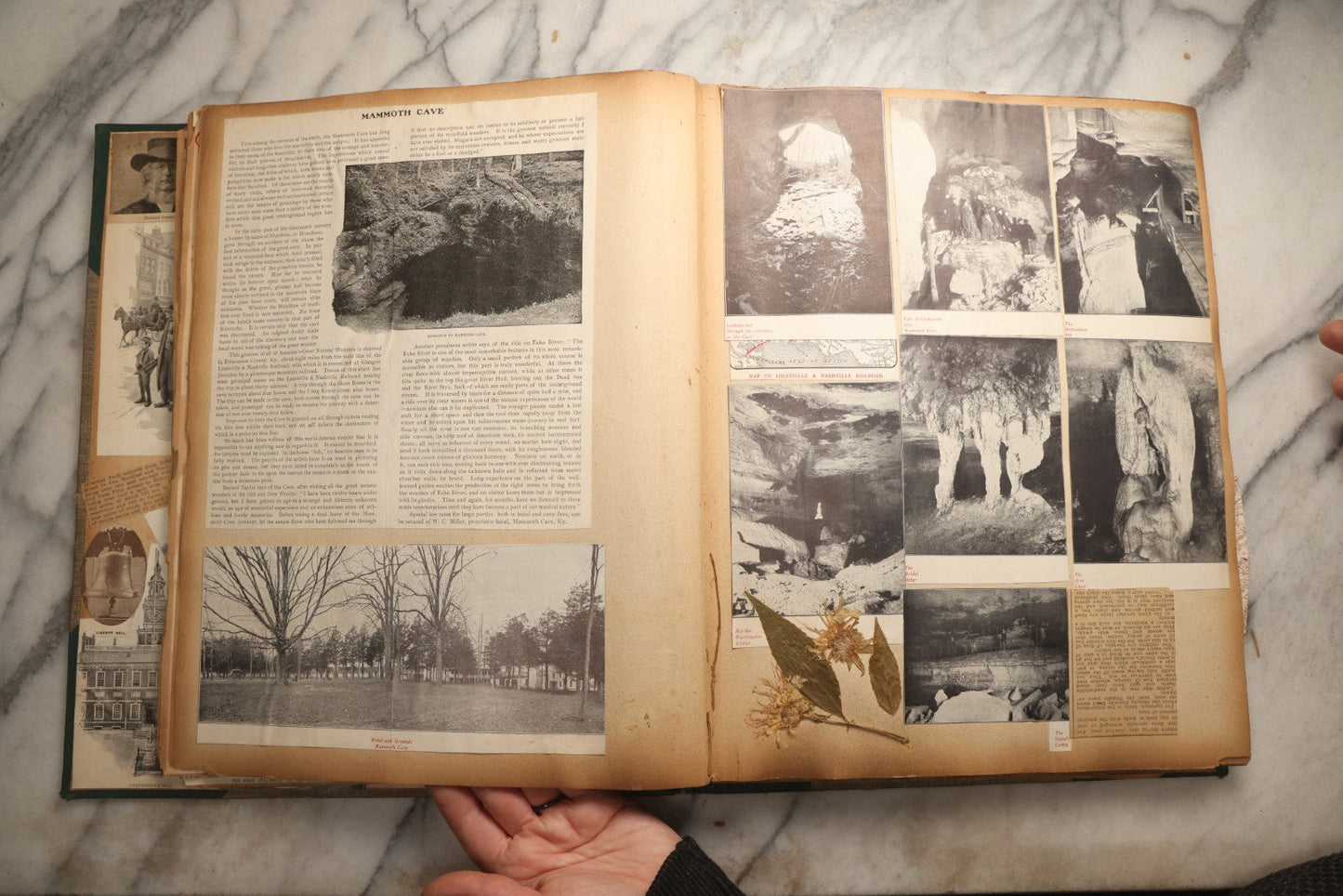 Lot 095 - Antique Washington D.C., Hudson River, Montreal, Asheville, And Maine Travel Scrapbook With Pressed Botanical Specimens, Circa  1898-1905, Note Binding Split, Pages Detached And Brittle