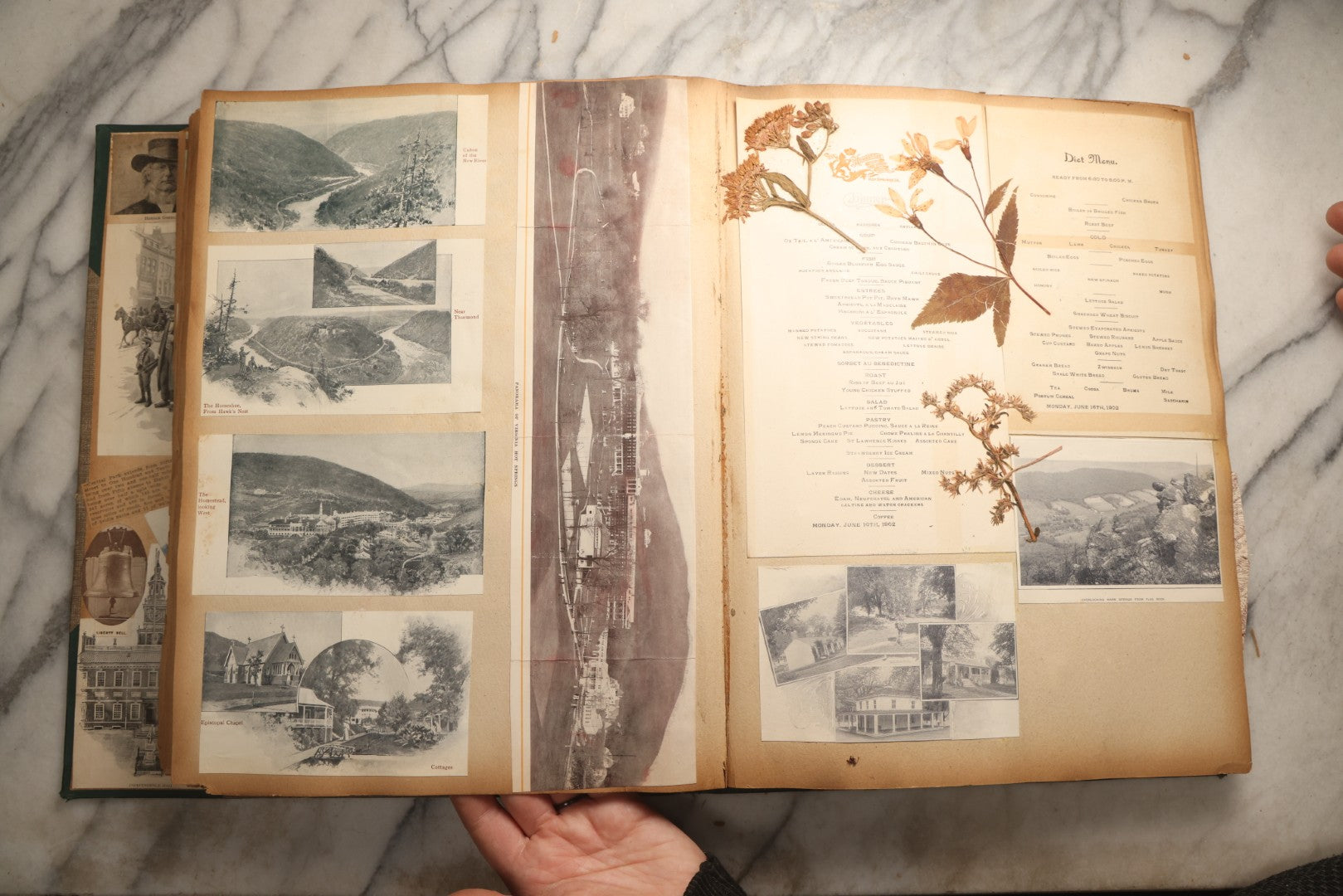 Lot 095 - Antique Washington D.C., Hudson River, Montreal, Asheville, And Maine Travel Scrapbook With Pressed Botanical Specimens, Circa  1898-1905, Note Binding Split, Pages Detached And Brittle