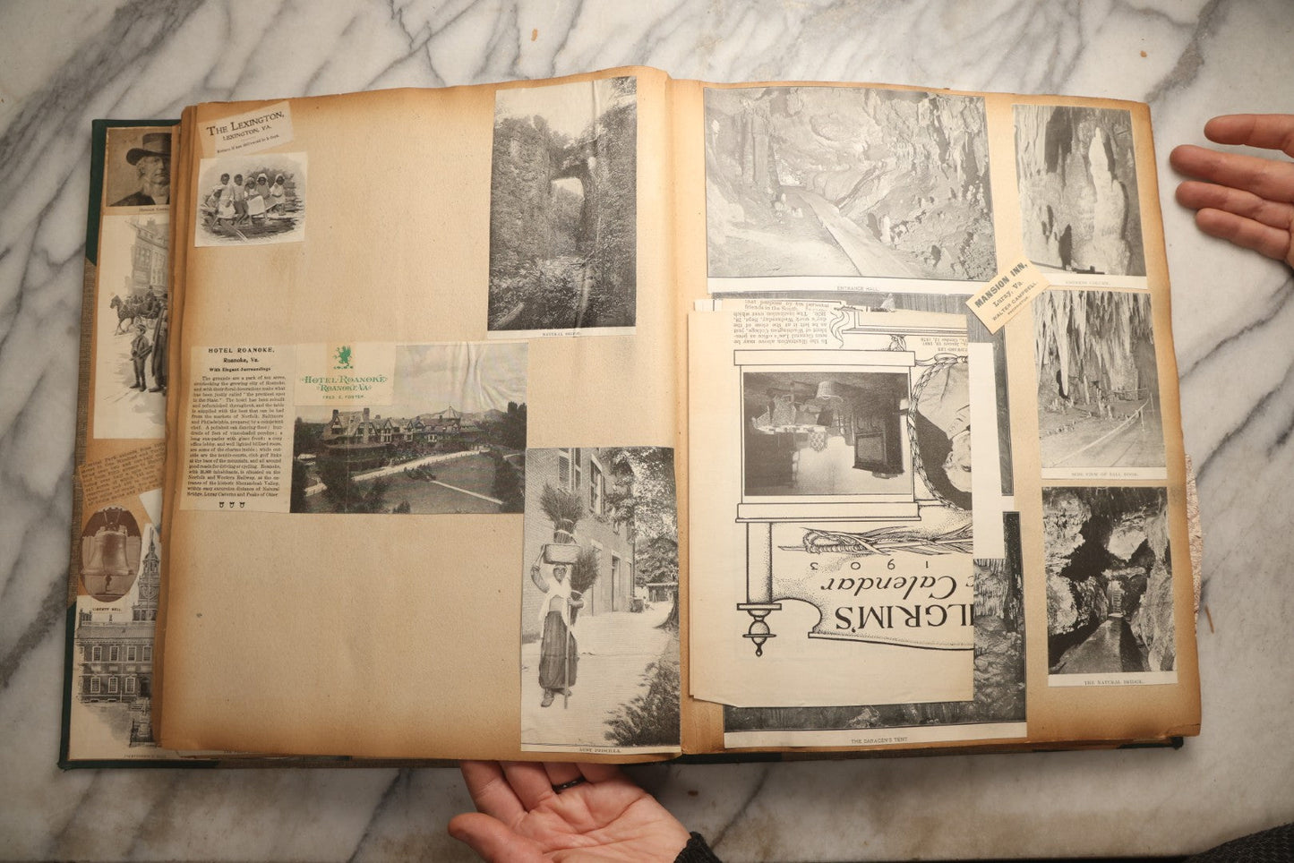 Lot 095 - Antique Washington D.C., Hudson River, Montreal, Asheville, And Maine Travel Scrapbook With Pressed Botanical Specimens, Circa  1898-1905, Note Binding Split, Pages Detached And Brittle