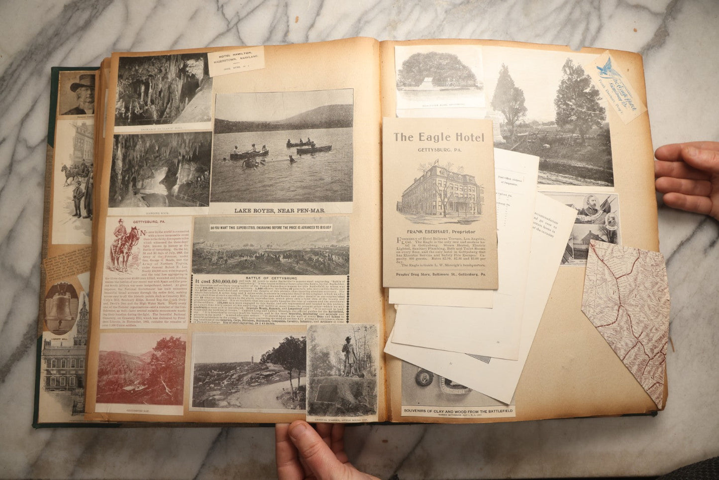 Lot 095 - Antique Washington D.C., Hudson River, Montreal, Asheville, And Maine Travel Scrapbook With Pressed Botanical Specimens, Circa  1898-1905, Note Binding Split, Pages Detached And Brittle