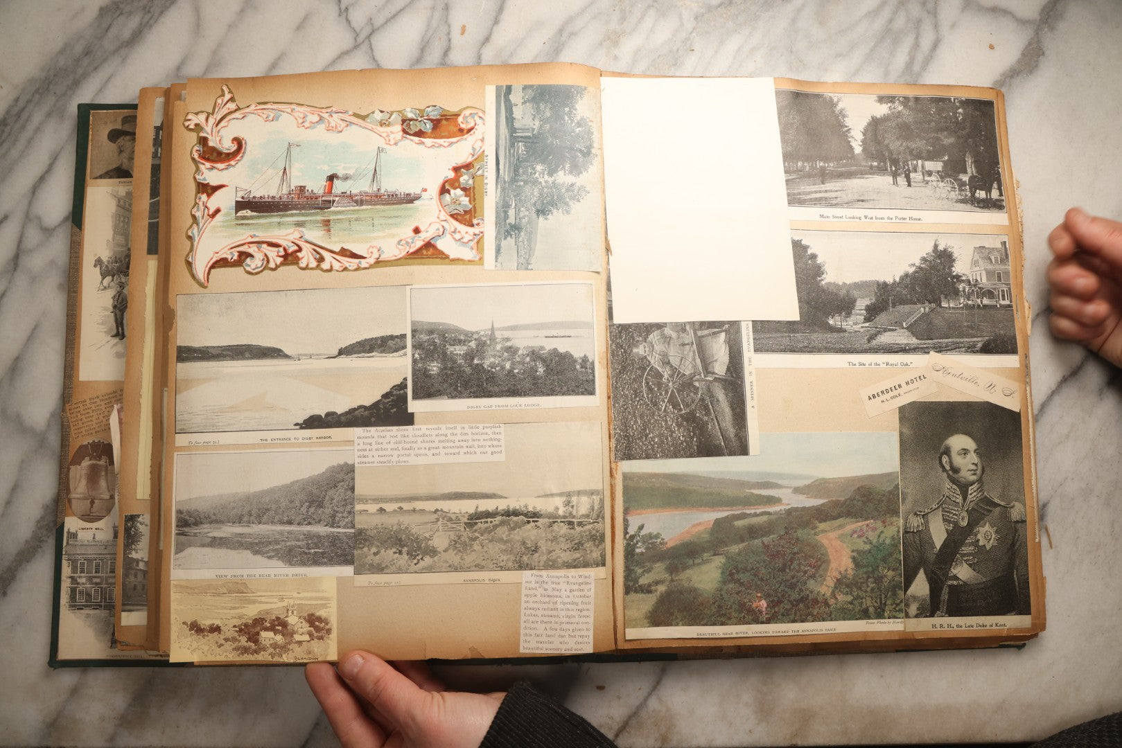 Lot 095 - Antique Washington D.C., Hudson River, Montreal, Asheville, And Maine Travel Scrapbook With Pressed Botanical Specimens, Circa  1898-1905, Note Binding Split, Pages Detached And Brittle