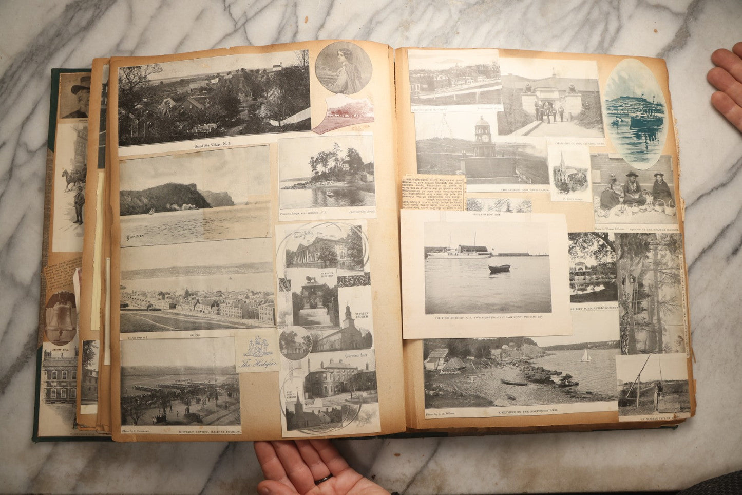 Lot 095 - Antique Washington D.C., Hudson River, Montreal, Asheville, And Maine Travel Scrapbook With Pressed Botanical Specimens, Circa  1898-1905, Note Binding Split, Pages Detached And Brittle