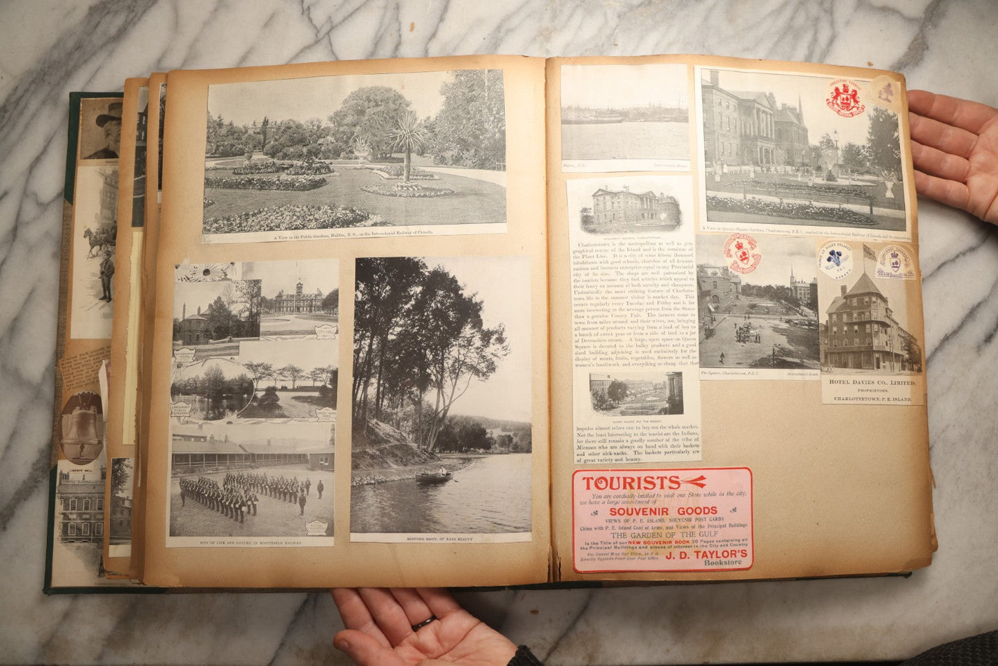 Lot 095 - Antique Washington D.C., Hudson River, Montreal, Asheville, And Maine Travel Scrapbook With Pressed Botanical Specimens, Circa  1898-1905, Note Binding Split, Pages Detached And Brittle