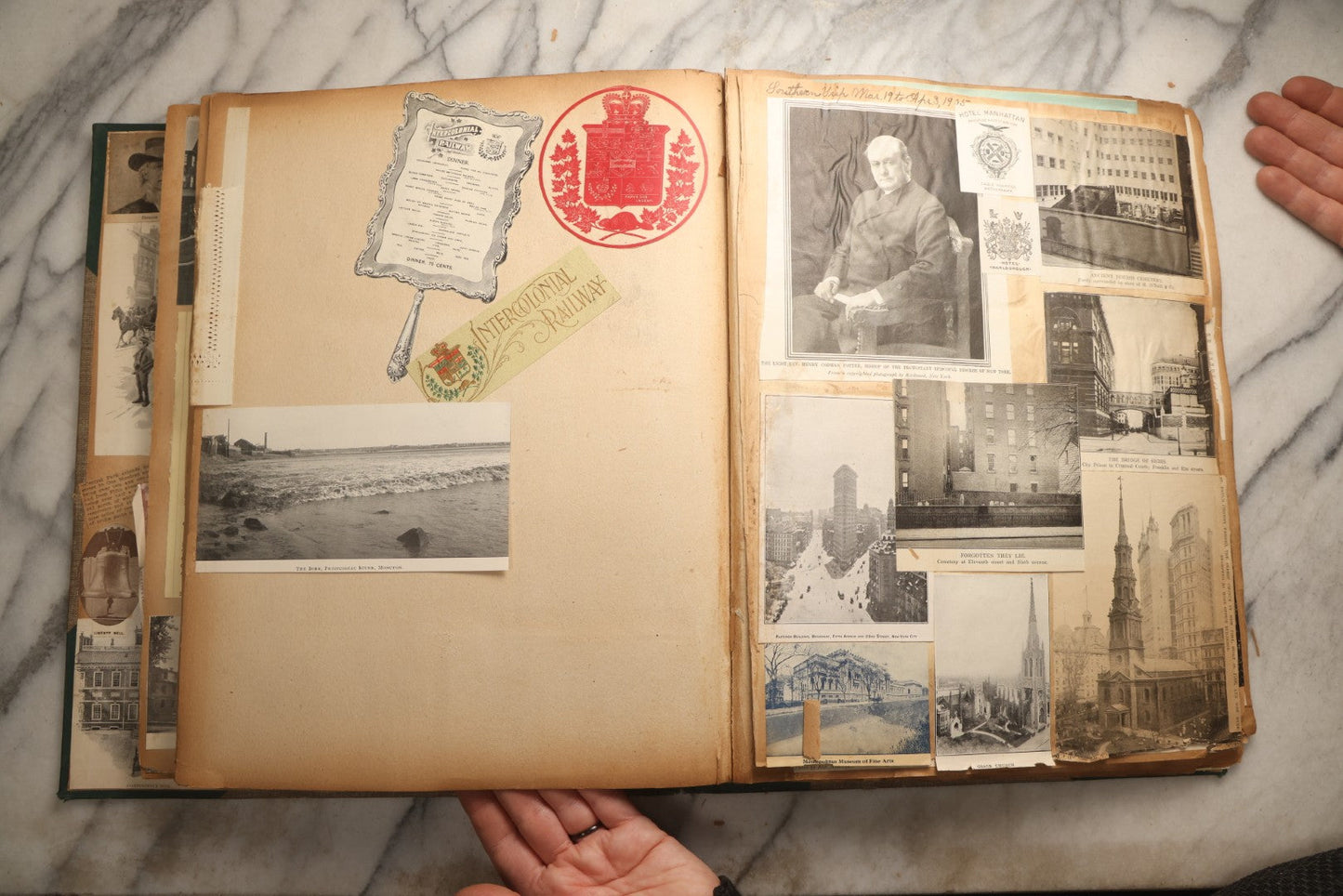 Lot 095 - Antique Washington D.C., Hudson River, Montreal, Asheville, And Maine Travel Scrapbook With Pressed Botanical Specimens, Circa  1898-1905, Note Binding Split, Pages Detached And Brittle