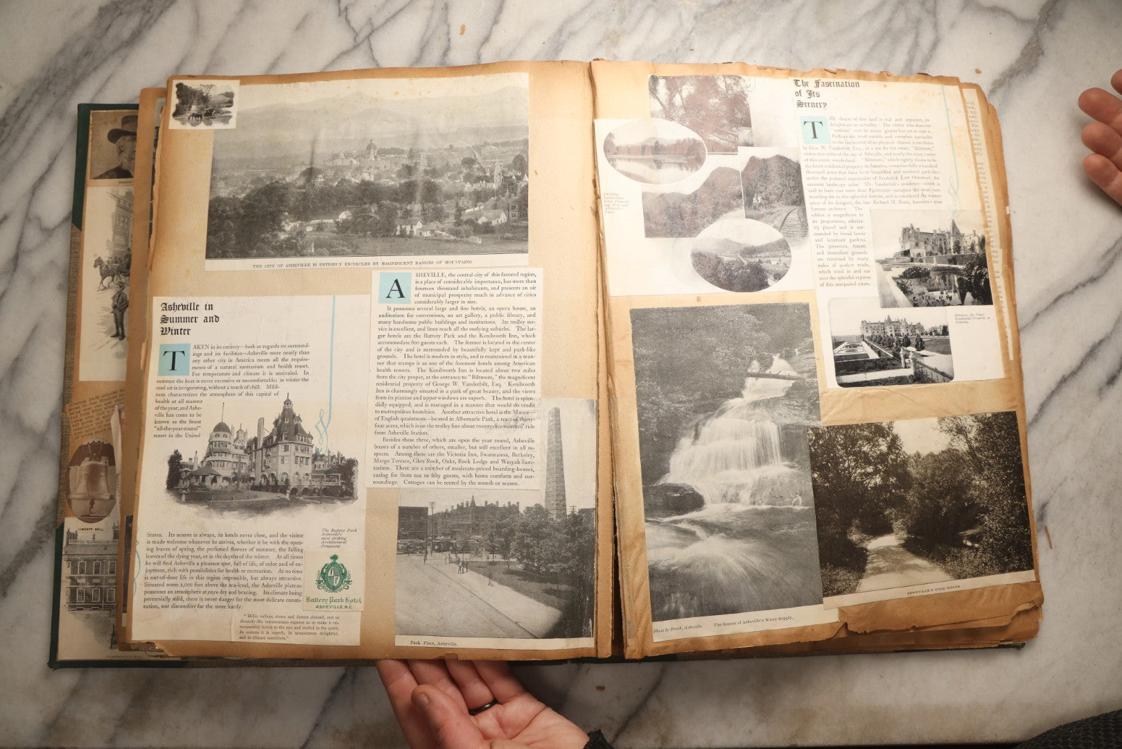 Lot 095 - Antique Washington D.C., Hudson River, Montreal, Asheville, And Maine Travel Scrapbook With Pressed Botanical Specimens, Circa  1898-1905, Note Binding Split, Pages Detached And Brittle