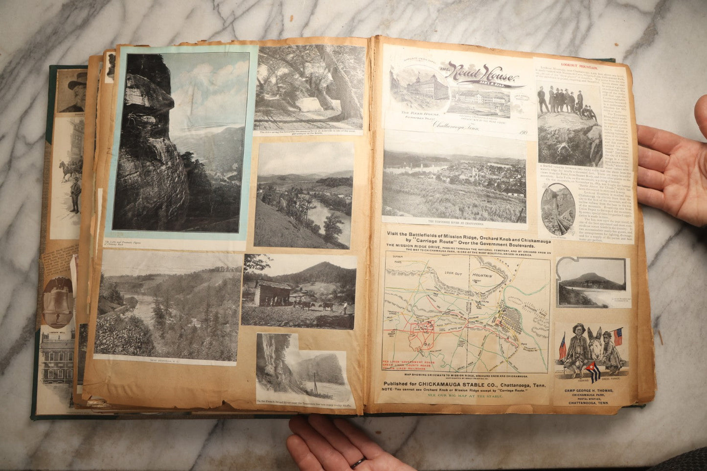 Lot 095 - Antique Washington D.C., Hudson River, Montreal, Asheville, And Maine Travel Scrapbook With Pressed Botanical Specimens, Circa  1898-1905, Note Binding Split, Pages Detached And Brittle