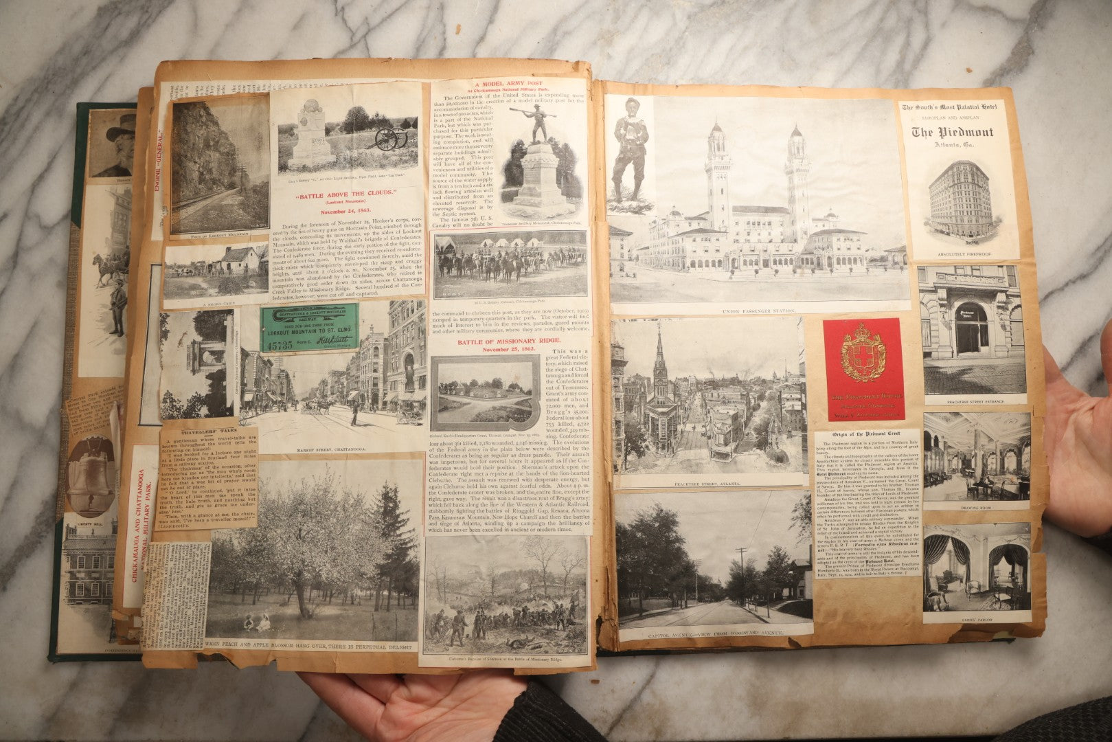 Lot 095 - Antique Washington D.C., Hudson River, Montreal, Asheville, And Maine Travel Scrapbook With Pressed Botanical Specimens, Circa  1898-1905, Note Binding Split, Pages Detached And Brittle