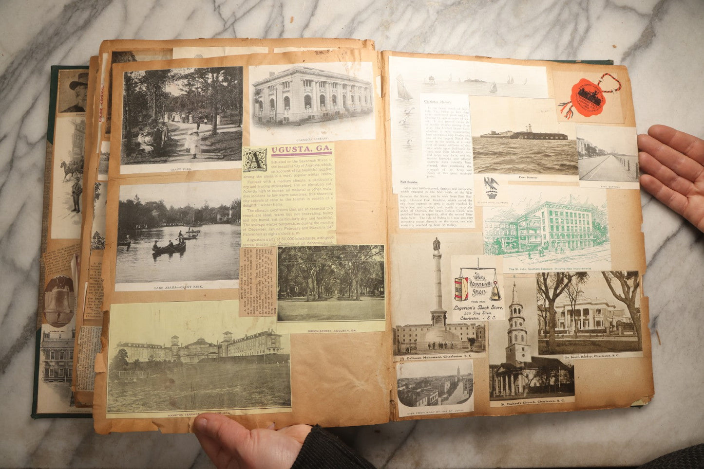 Lot 095 - Antique Washington D.C., Hudson River, Montreal, Asheville, And Maine Travel Scrapbook With Pressed Botanical Specimens, Circa  1898-1905, Note Binding Split, Pages Detached And Brittle
