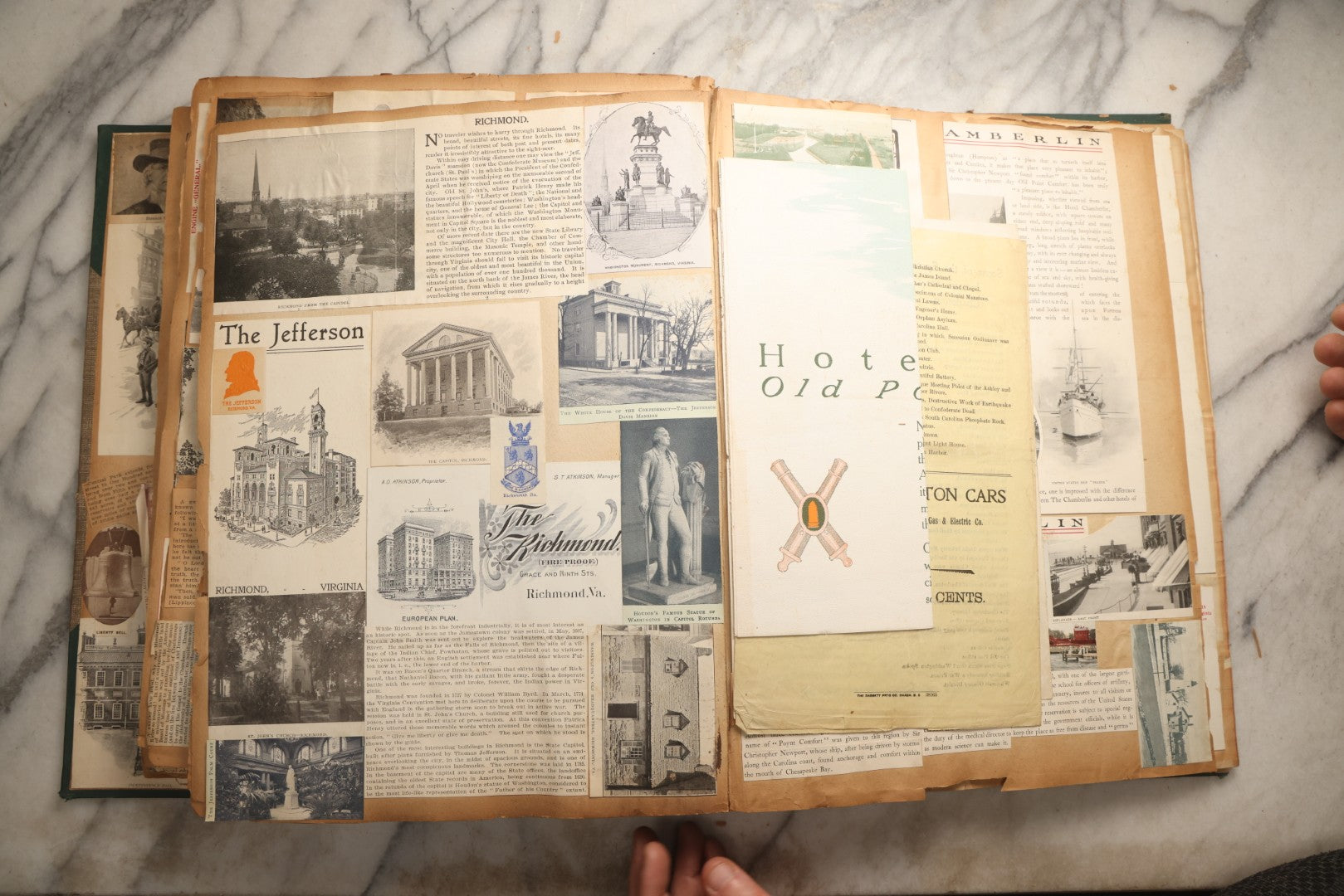 Lot 095 - Antique Washington D.C., Hudson River, Montreal, Asheville, And Maine Travel Scrapbook With Pressed Botanical Specimens, Circa  1898-1905, Note Binding Split, Pages Detached And Brittle