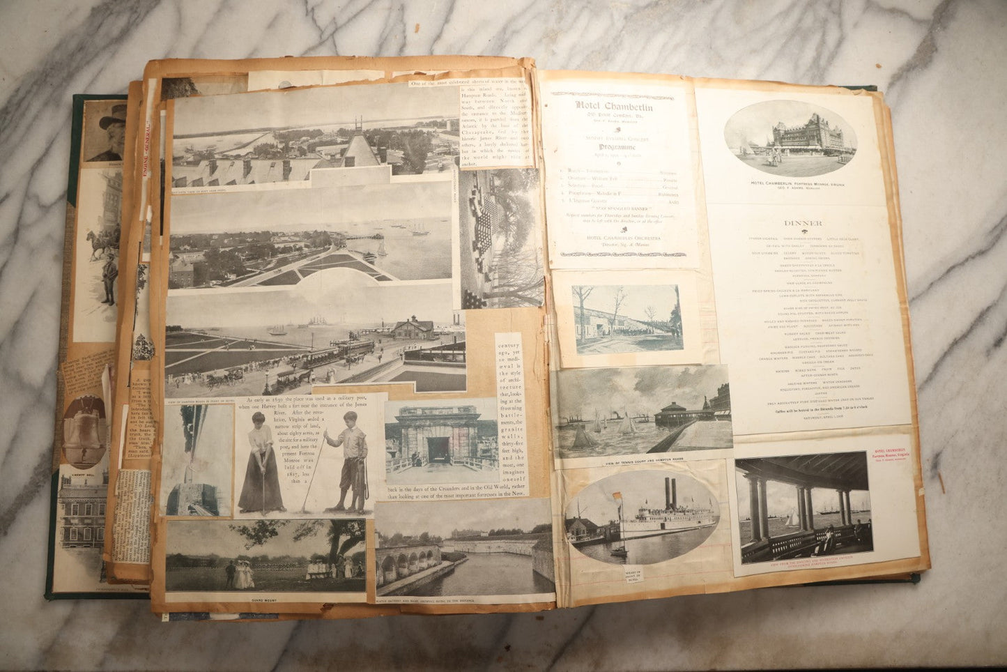 Lot 095 - Antique Washington D.C., Hudson River, Montreal, Asheville, And Maine Travel Scrapbook With Pressed Botanical Specimens, Circa  1898-1905, Note Binding Split, Pages Detached And Brittle
