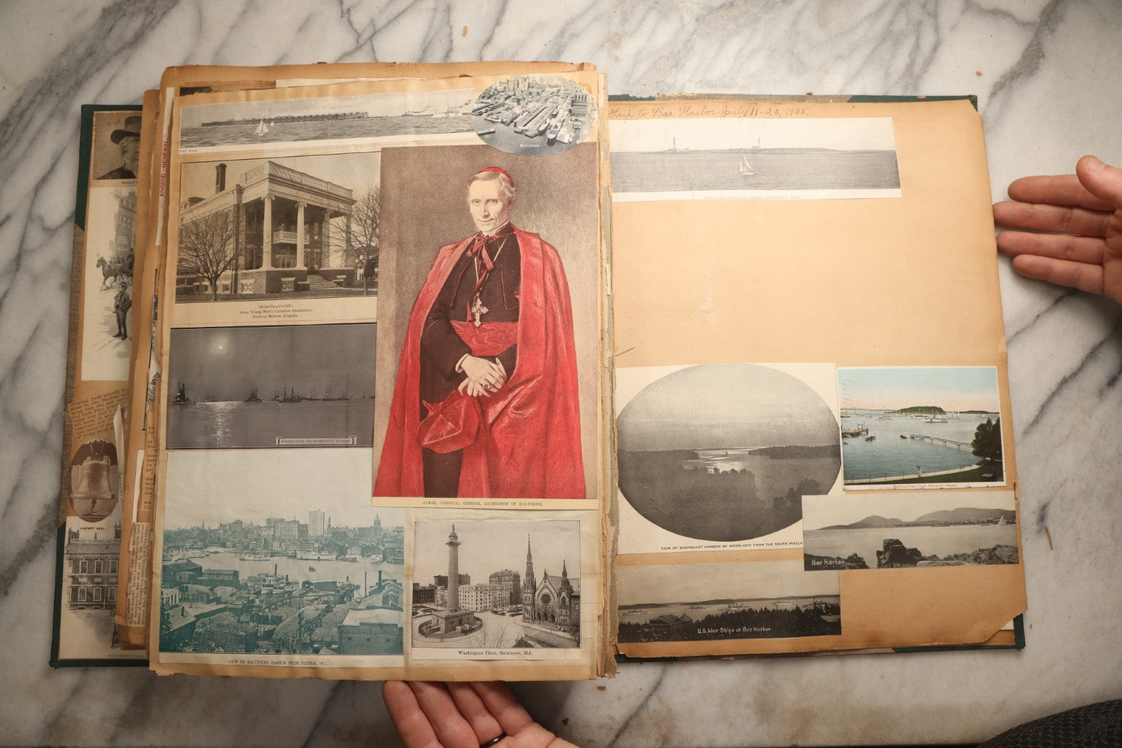 Lot 095 - Antique Washington D.C., Hudson River, Montreal, Asheville, And Maine Travel Scrapbook With Pressed Botanical Specimens, Circa  1898-1905, Note Binding Split, Pages Detached And Brittle