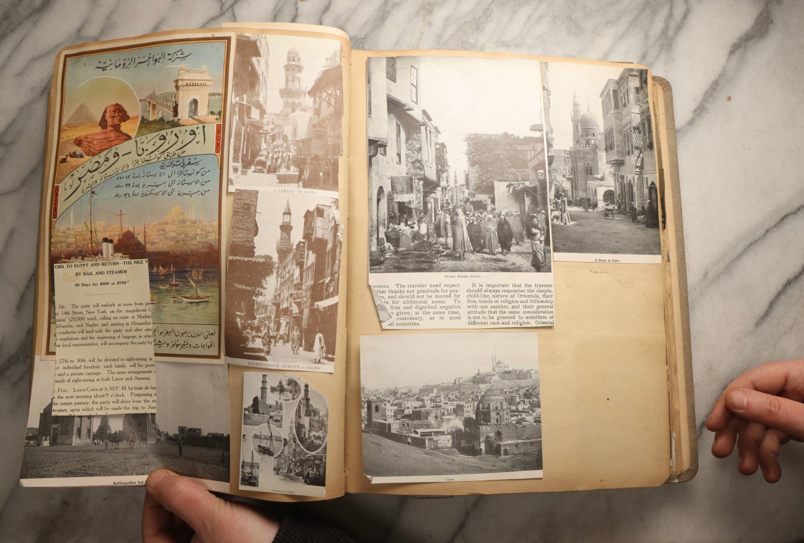 Lot 097 - Antique Scrapbook With Mediterranean, Holy Lands, Egypt, And Algeria Travel Ephemera And Homemade Herbarium Pages, Circa 1911-1912, Note Many Pressed Samples Detached And Broken