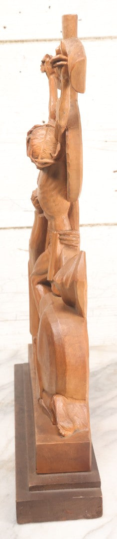 Lot 011 - Antique Folk Art Hand Carved Wooden Golgotha Crucifix With Skull And Crossbones Of Adam, Inri Cross, Mourners