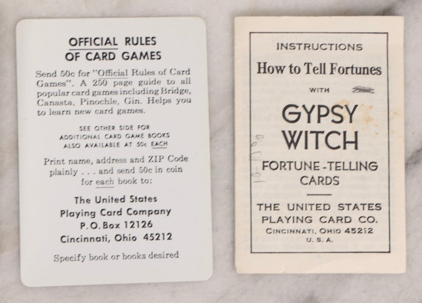 Lot 023 - Vintage Gypsy Witch Fortune Telling Playing Cards, Two Complete Packs, United States Playing Card Company, Cincinnati, Ohio