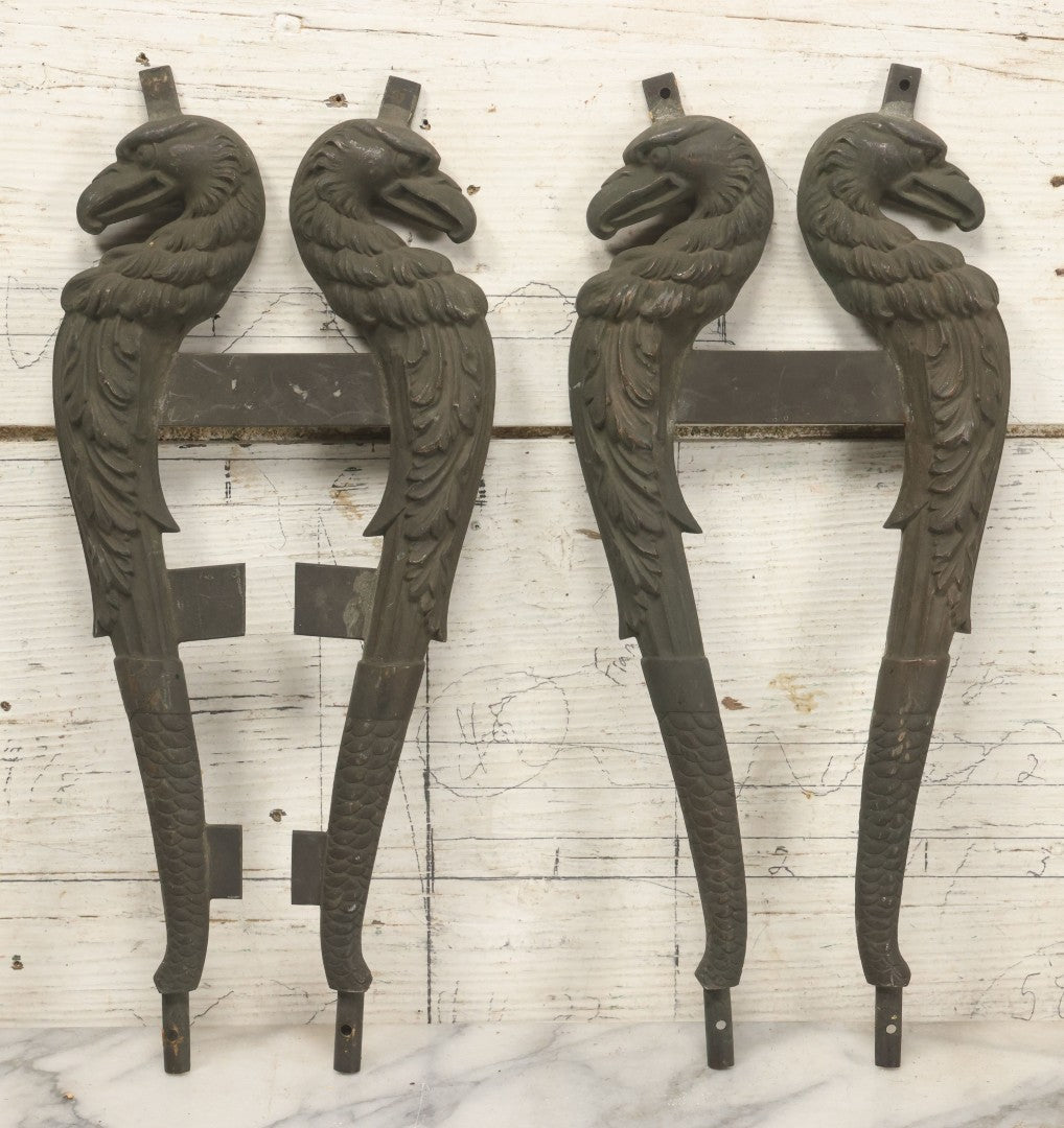 Lot 029 - Pair Of Antique Cast Metal Architectural Ornaments Depicting Eagles With Detailed Feather Work And Mounting Brackets