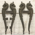 Lot 029 - Pair Of Antique Cast Metal Architectural Ornaments Depicting Eagles With Detailed Feather Work And Mounting Brackets, 6-1/8" x 13-3/4"