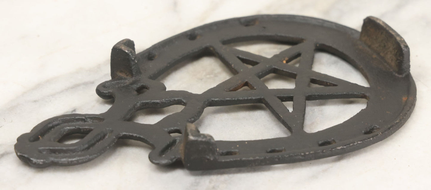 Lot 030 - Vintage Cast Iron Trivet With Pentagram Design And "Good Luck" Inscription