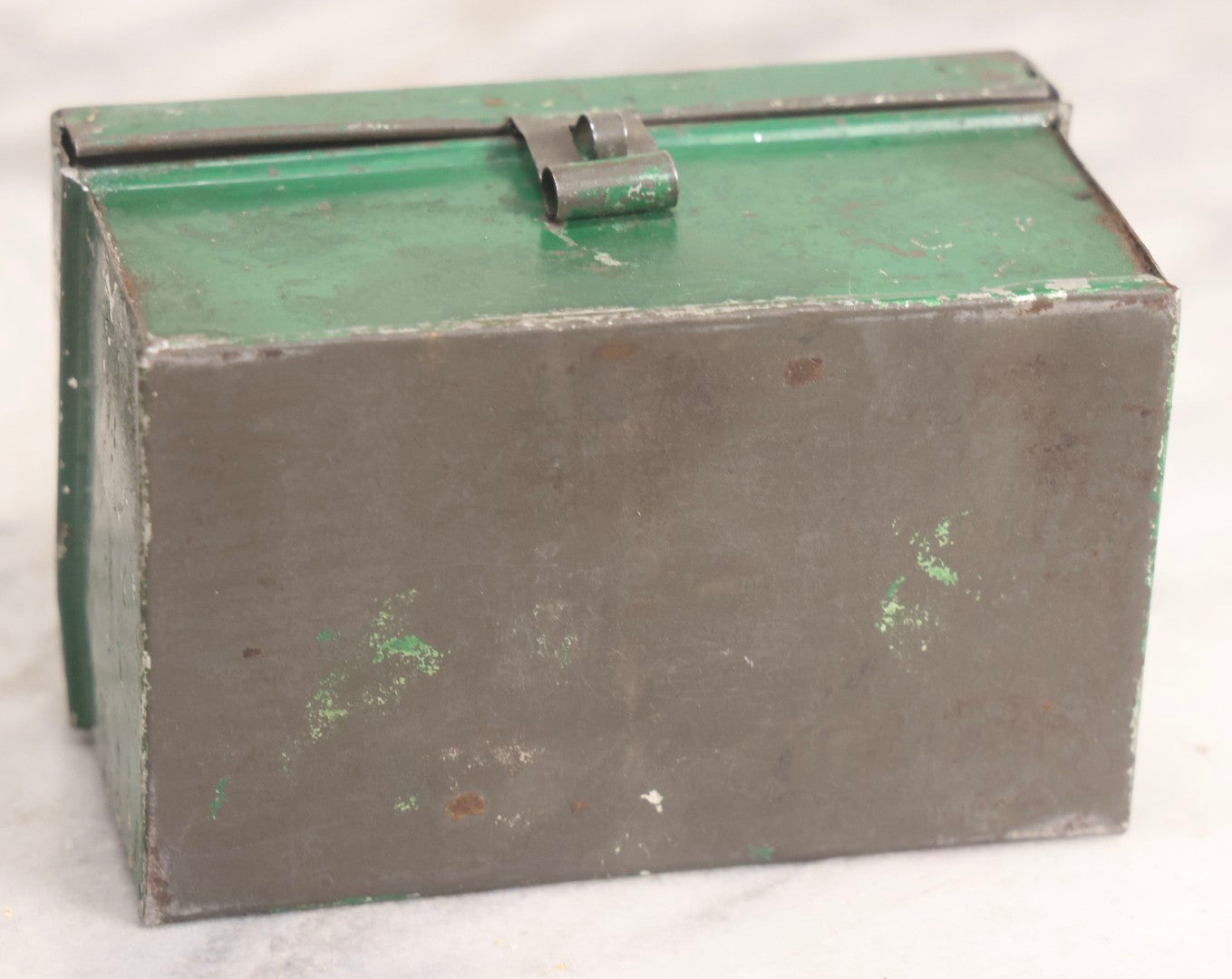Lot 046 - Antique Green Tin Lithograph And Gold Stencil Painted Toleware Box With Witch, Moon And Celestial Motif, Circa 1920s