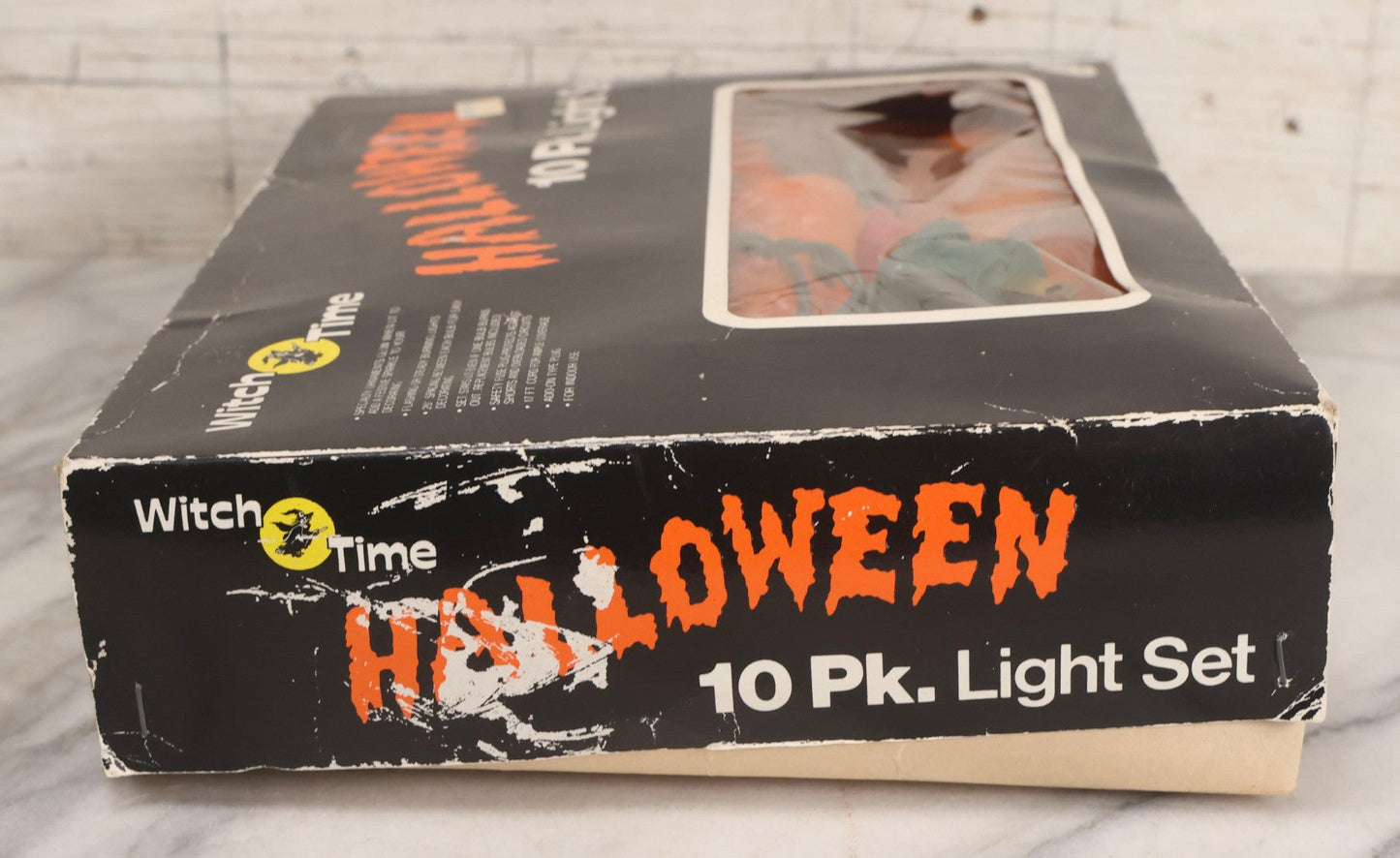 Lot 049 - Vintage Witch Time Brand Halloween Jack O' Lantern String Light Set, 10 Blow Mold Pumpkins, Electro-Plastics Inc., 1988