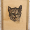 Lot 057 - Vintage Mid-Century Oil On Paper Portrait Of Smiling Tabby Cat, Signed “Mae,” Dated 1950, 7-3/4" x 9-3/4"