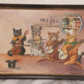 Lot 059 - Vintage Oil On Board Painting Of Anthropomorphic Cats Playing Musical Instruments, Signed A. Richards, “From Print,” 15-1/8" x 11-1/8"