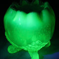 Lot 080 - Antique Jefferson Glass Fancy Fantail Opalescent Uranium (Vaseline) Glass Footed Rose Bowl, Circa 1900–1910, 4" H