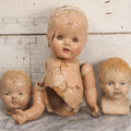 Lot 098 - Trio Of Vintage Composition Doll Parts Including Heads And Partial Body