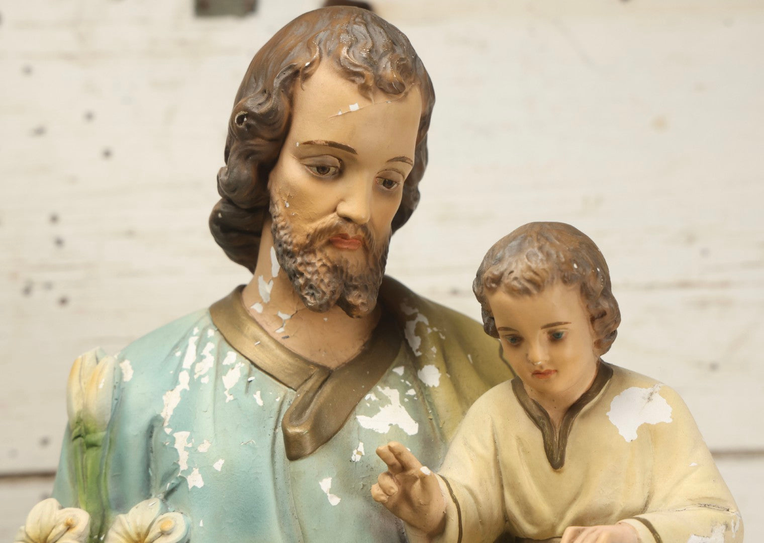Lot 102 - Vintage Chalkware Saint Joseph With The Child Jesus Figural Religious Sculpture