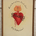 Lot 104 - Vintage Watercolor Sacred Heart Of Jesus Religious Painting With Inscribed Text In Frame, 9-1/4" x 11-3/4"