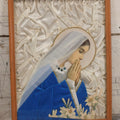 Lot 106 - Vintage Framed Religious Print Of The Virgin Mary With Fabric Elements Under Glass, 9-3/4" x 12-3/4"